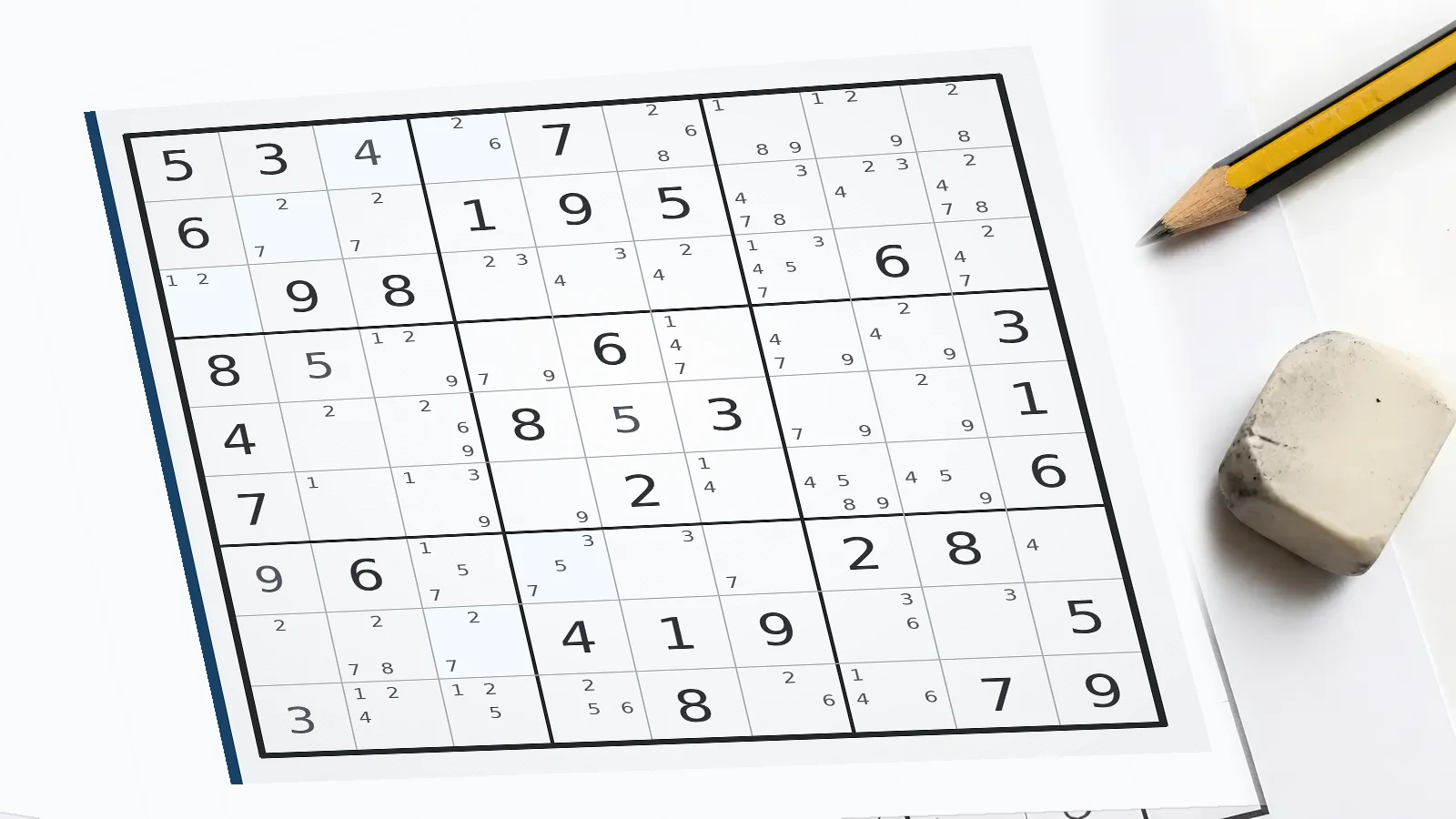 Sudoku pencil marks and candidate notes on a printable puzzle